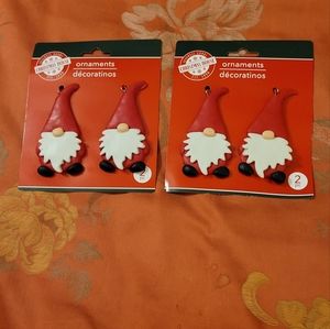4 Red Gnome Christmas Ornaments